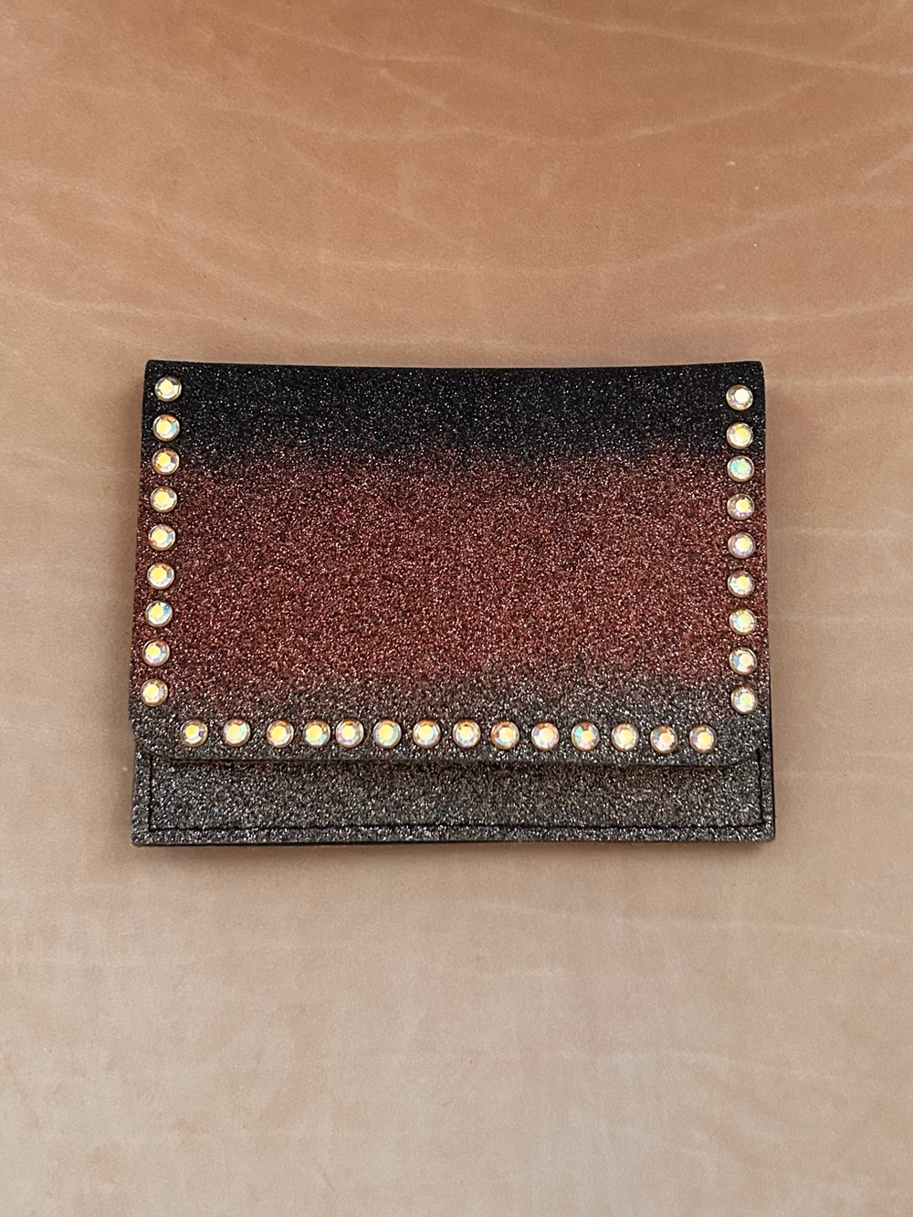 Keep It Gypsy Copper Black Ombre Glitter Rhinestone Studded Leather Wallet NWOT